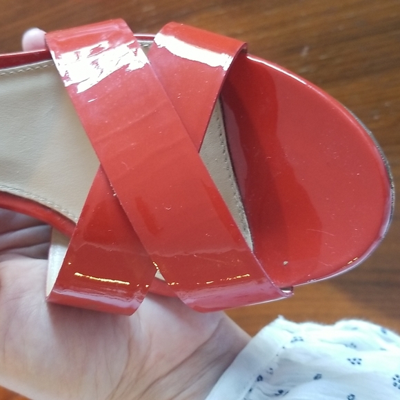 J crew orange red patent leather strappy heels - Picture 8 of 13